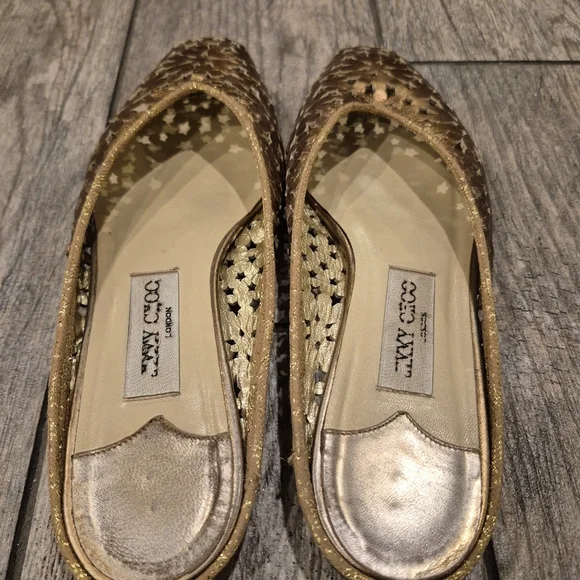 Jimmy Choo Gold Laser Cut Star Mules Flats Size 40 (US 10) Metallic Leather Y2K - Picture 8 of 10